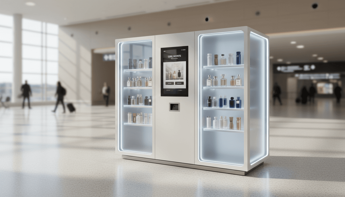 AromaGo perfume vending machine with colorful fragrance options