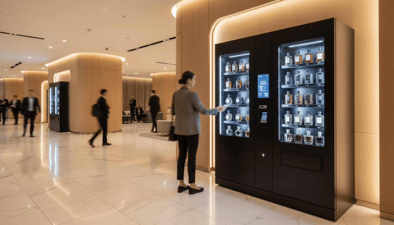 Perfume vending machine on busy nightlife street