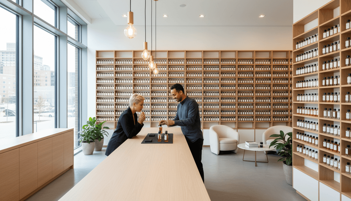 Compact perfume vending unit designed for retail spaces