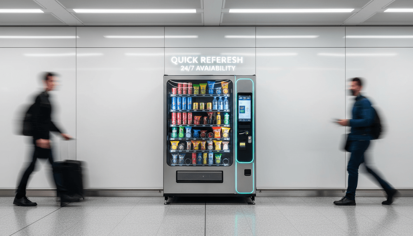 Tourist-oriented vending machine with language options at popular destination